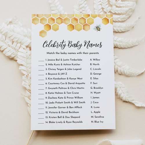 CALLA Bee Celebrity Baby Name Baby Shower Game Invitation