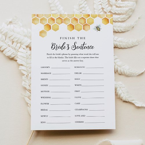 CALLA Bee Finish the Brides Phrase Bridal Game  Invitation