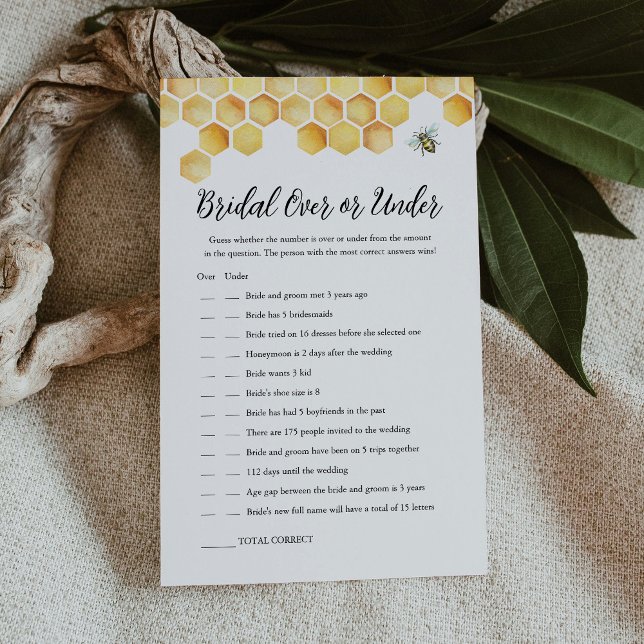 CALLA Bee Over Or Under Bridal Shower Game Card (Creator Uploaded)