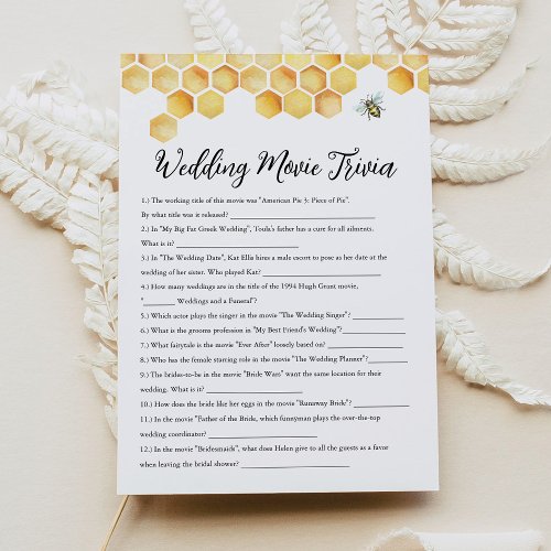 CALLA Bee Wedding Movie Trivia Bridal Shower Game Invitation