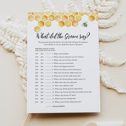 CALLA Bee What Did The Groom Say Bridal Game Card