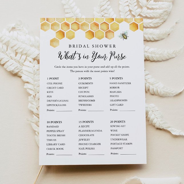 CALLA Bee What's In Your Purse Shower Game Card (Creator Uploaded)