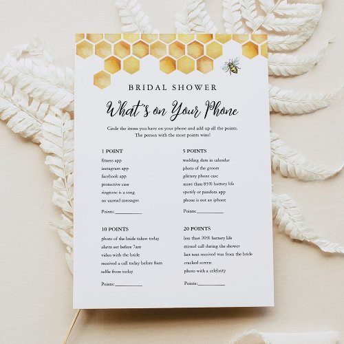 CALLA Bee Whats on your Phone Bridal Shower Card