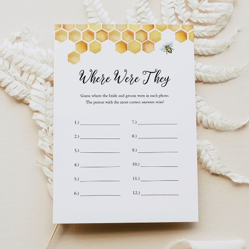 CALLA Bee Where Were They Bridal Shower Game Card