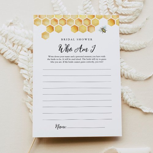 CALLA Bee Who Am I Bridal Shower Game Card