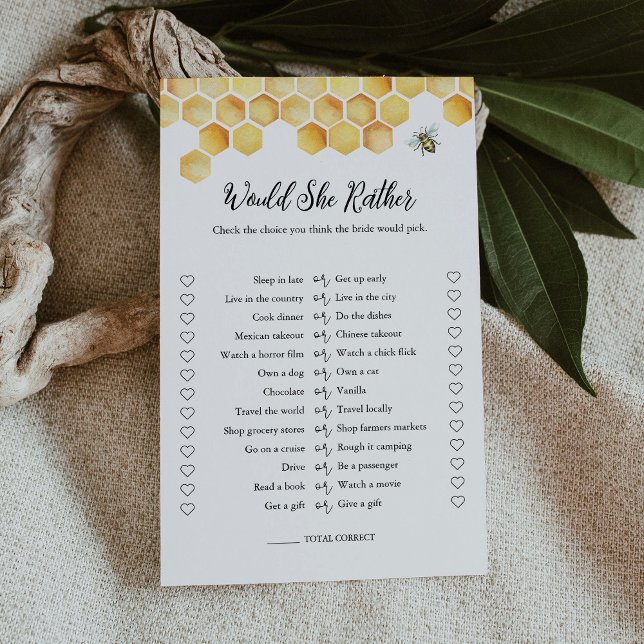 CALLA Bee Would She Rather Bridal Shower Game Card (Creator Uploaded)