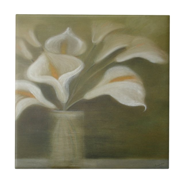 Calla Cut Flowers In A Vase Artistic Still Life Ceramic Tile (Front)