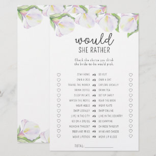 Calla flower - Would she rather bridal shower game