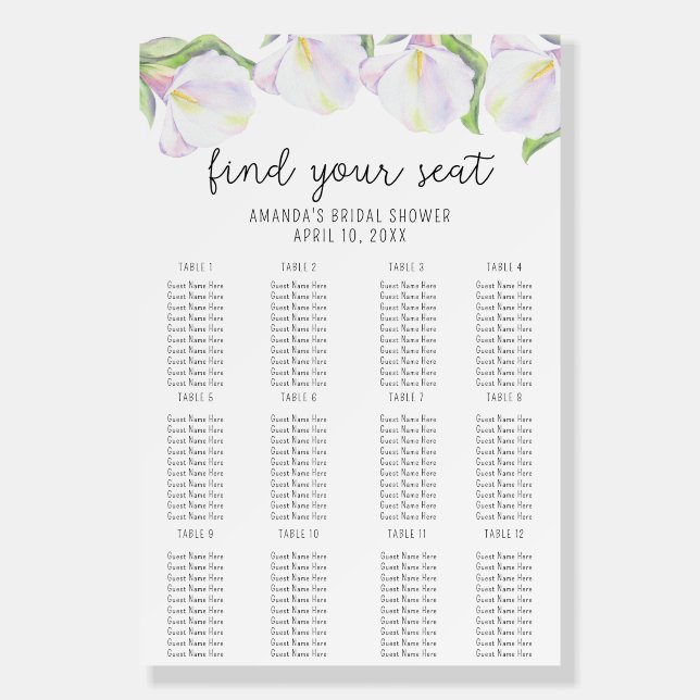 Calla flowers - Seating Chart foam board (Front)