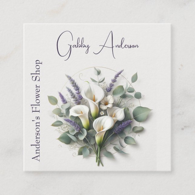 Calla Lilies and Lavender  Square Business Card (Front)
