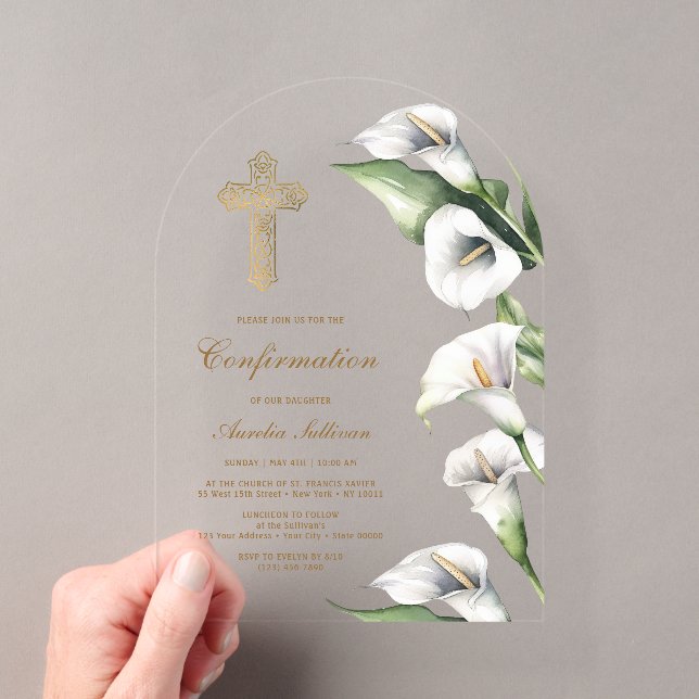 Calla Lilies Arch Confirmation Acrylic Invitations (Insitu (Handheld))