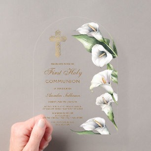 Calla Lilies Arch First Communion Acrylic Invitations
