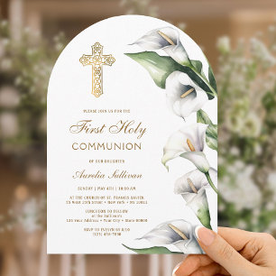 Calla Lilies Arch First Communion Invitation