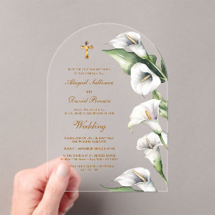 Calla Lilies Arch Religious Wedding Acrylic Invitations