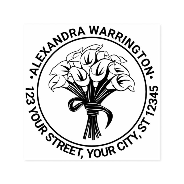 Calla Lilies Bouquet Bow Ribbon Name Ret Address Self-inking Stamp (Design)