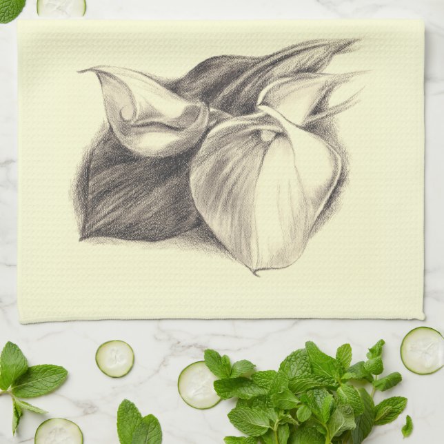 Calla Lilies Drawing Kitchen Towel (Folded)