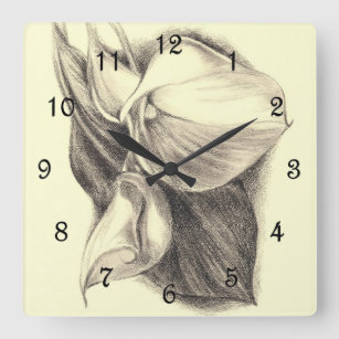 Calla Lilies Drawing Square Wall Clock