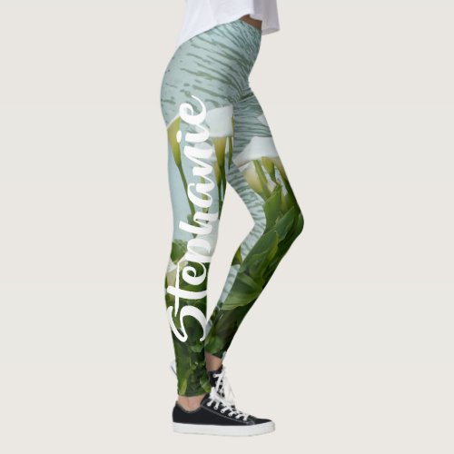Calla Lilies Floral Personalized Name Leggings