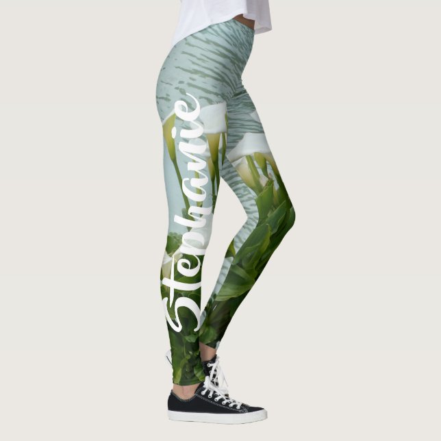 Calla Lilies Floral, Personalized Name Leggings (Right)