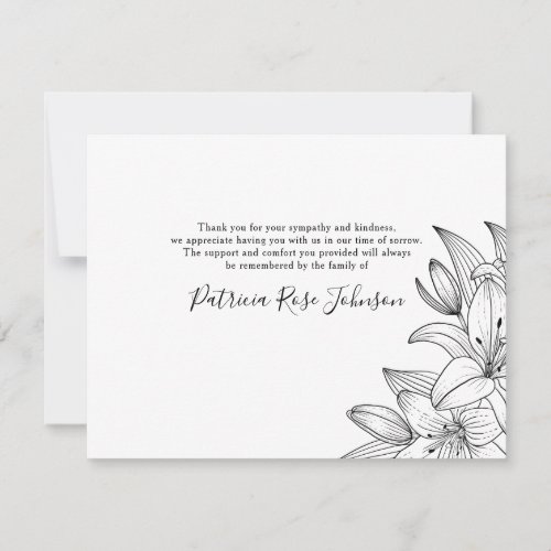 Calla Lilies Illustrated Pattern Funeral Thank You Card