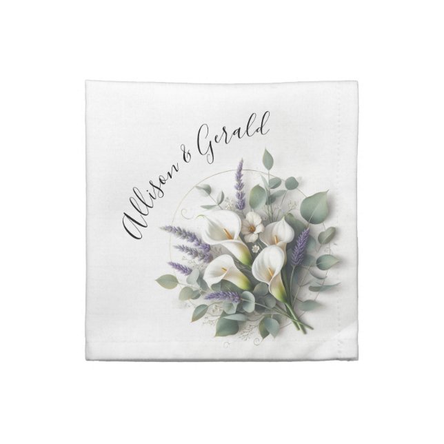 Calla Lilies, Lavender and Eucalyptus Cloth Napkin (Quarter Fold)