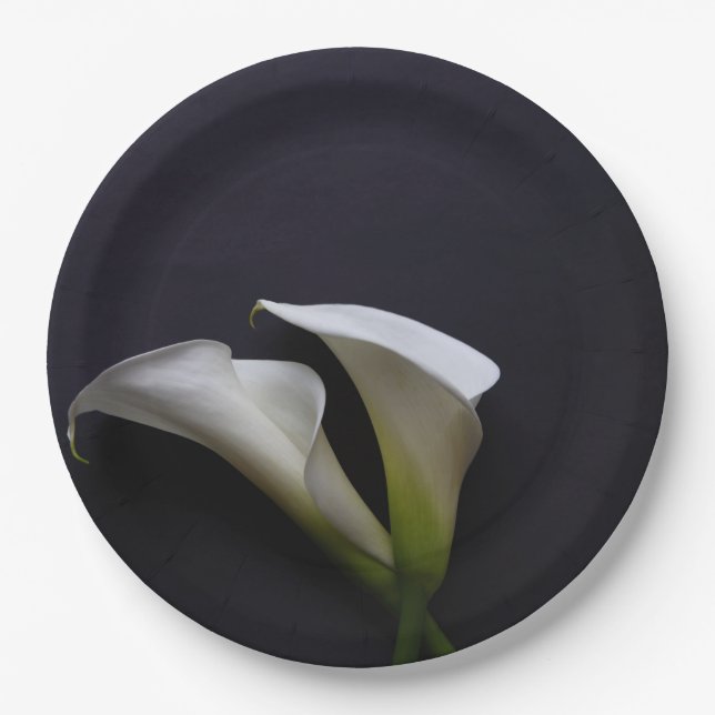 Calla lilies on a dark background paper plates (Front)