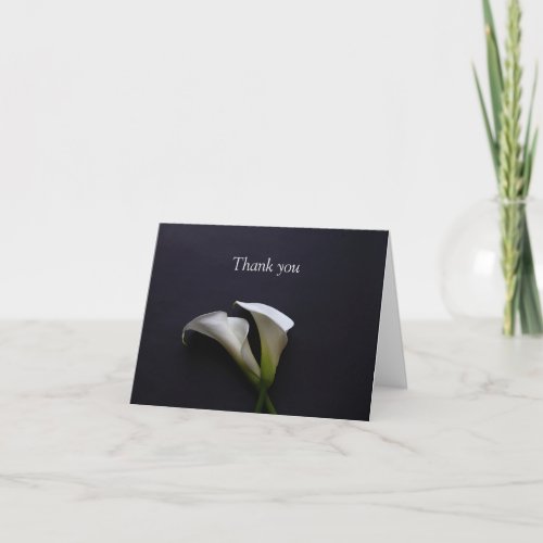 Calla lilies on a dark background thank you card