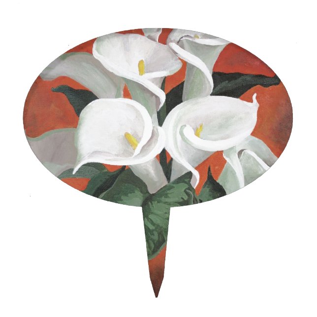 Calla Lilies On A Red Background Cake Topper (Front)