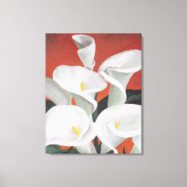 Calla Lilies On A Red Background Canvas Print (Front)