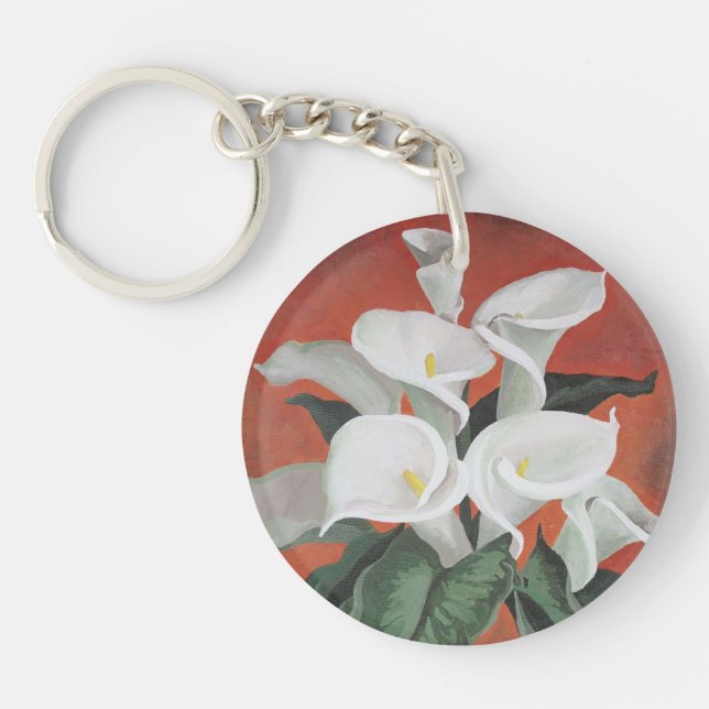 Calla Lilies On A Red Background Keychain (Front)