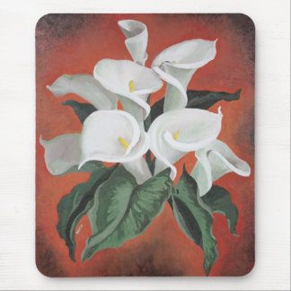 Calla Lilies On A Red Background Mouse Pad
