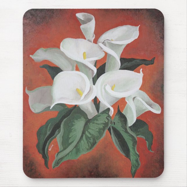 Calla Lilies On A Red Background Mouse Pad (Front)