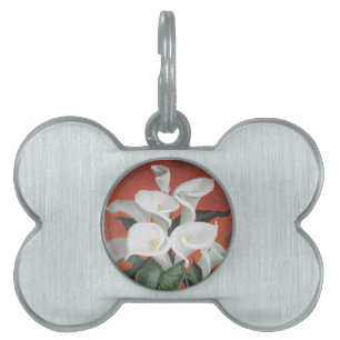 Calla Lilies On A Red Background Pet Name Tag