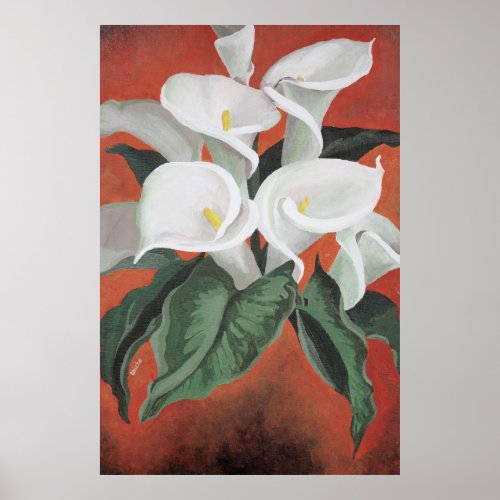 Calla Lilies On A Red Background Poster