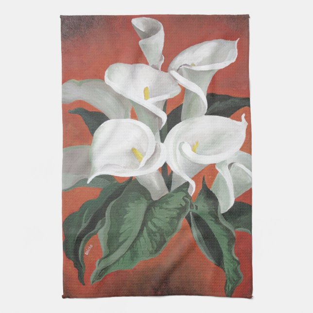 Calla Lilies On A Red Background Towel (Vertical)