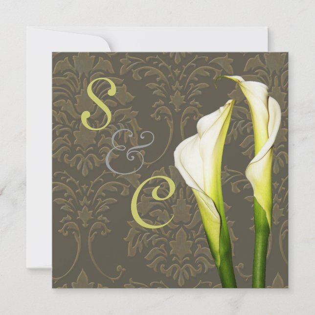 Calla lilies on damask, wedding Invitations (Front)