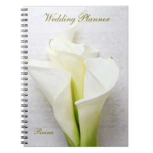 Calla lilies on floral textured script wedding notebook