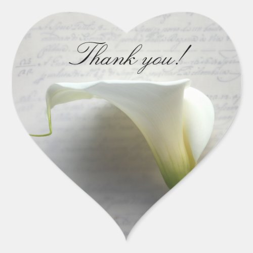Calla lilies on old script thank you heart sticker