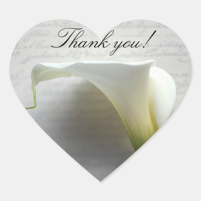 Calla lilies on old script thank you heart sticker (Front)