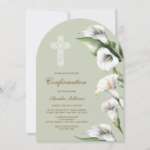 Calla Lilies on Sage Green Arch Confirmation Invitation