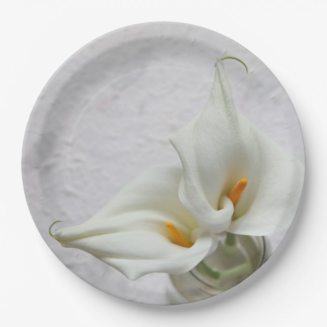 Calla lilies on textured background paper plates (Front)