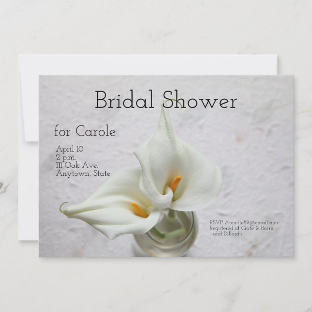 Calla lilies on textured background shower invitation (Front)