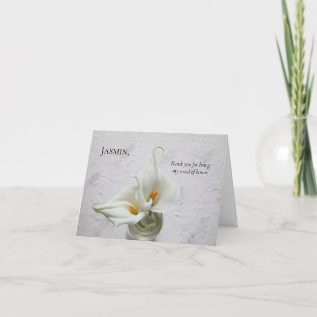 Calla lilies on textured background thank you card (Front)
