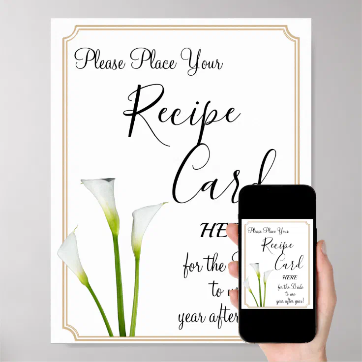 Calla Lilies Recipe Cards bridal shower game sign Zazzle
