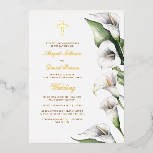 Calla Lilies Religious Wedding Foil Invitation