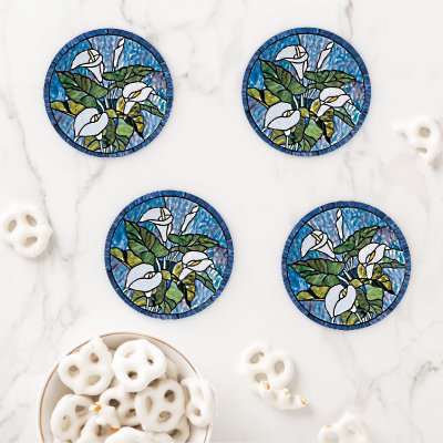 Calla Lilies Stain Glass Look Coaster Set
