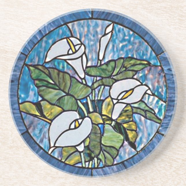 Calla Lilies Stain Glass Look Sandstone Coaster (Front)