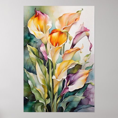 Calla Lilies _ Watercolor Flowers _ Floral Art Poster