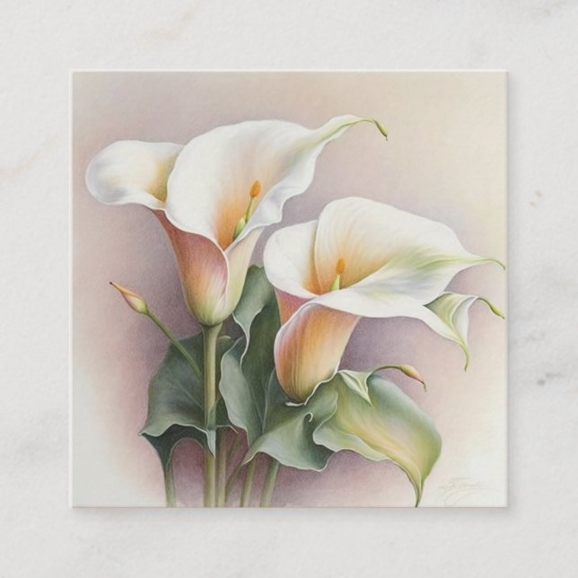 Calla lilies watercolor square business card (Front)