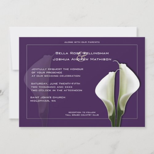Calla Lilies Wedding Invitation on Purple